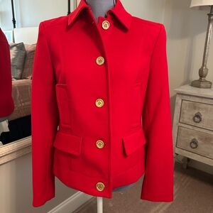 Jones New York Vibrant Red Blazer with Gold Buttons